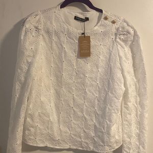 Shein Frenchy white eyelet long sleeve top
